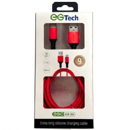 24 Bulk Eg Tech 2.1a 9 Foot Silicone Usb Type C Cable In Red