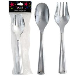 48 Bulk Serving Spoon/fork Set Silver Plated Plastic In Party/pb