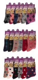 144 Bulk Ladies Argyle, Dot, and Geometric Knit Lamb Wool Socks