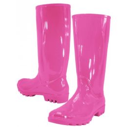24 Bulk Women's Fuschia 6-11 13.5 Inches Super Soft Rubber Rain Boots