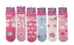 144 Bulk Girly Pink Designs Fuzzy Socks