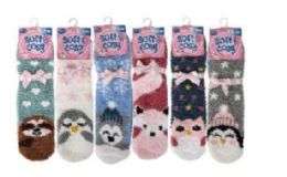 144 Bulk Cute Animal Applique Designs Fuzzy Socks