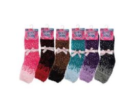 144 Bulk Ombre Knit With Ribbon Accent Fuzzy Socks