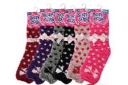 144 Bulk Heart Knit With Ribbon Accent Fuzzy Socks