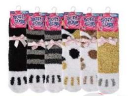 144 Bulk Animal Paw Print Novelty Fuzzy Socks