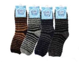 144 Bulk Stripes In Dark Colors Fuzzy Socks