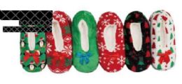 72 Bulk Christmas Design Fleece Floor Slipper
