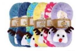 72 Bulk Kid's Reindeer Face Fleece Floor Slipper