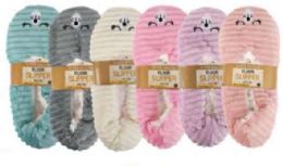 72 Bulk Cute Animal Fleece Floor Slipper