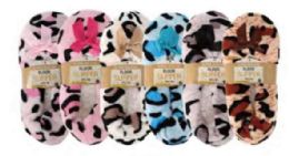 72 Bulk Leopard Fleece Floor Slipper