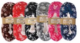 72 Bulk Snow Flakes Fleece Floor Slipper