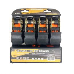8 Bulk 4 Pk 15 Ft Ratchet Tie Downs With S Hooks 1200 Lbs Breaking Strength