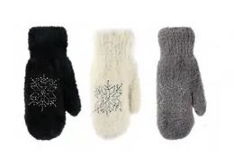 72 Bulk Ladies Faux Fur Snowflake Winter Gloves