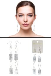 60 Bulk Long Crystal Grid Dangle Earrings SilveR-Tone