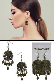 60 Bulk Antiqued Brass Filigree Leaf Dangle Earrings GolD-Tone