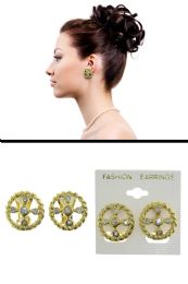 60 Bulk Metal Rope Design Crystal Accent Cross CliP-On Earrings GolD-Tone