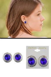 60 Bulk Round Large Faceted Blue Accent CliP-On Earrings SilveR-Tone