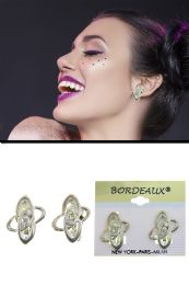 60 Bulk AtoM-Shaped Crystal Accent CliP-On Earrings SilveR-Tone