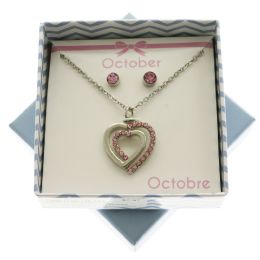 60 Bulk Gift Boxed Necklace & Earring Set With October Birthstone