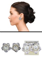 60 Bulk Flower Imitation Pearl Crystal Accent CliP-On Earrings SilveR-Tone