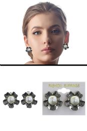 60 Bulk Large Imitation Pearl Flower CliP-On Earrings Gray