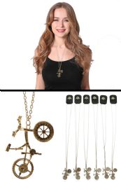 60 Bulk Gold Tone Plastic Bicycle Pendant Necklace With Crystal Accent
