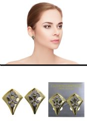 60 Bulk DiamonD-Shaped Crystal Accent CliP-On Earrings GolD-Tone