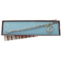 60 Bulk Gift Boxed Silver Tone Initial Bracelet "c" Monogram With Crystal Accent