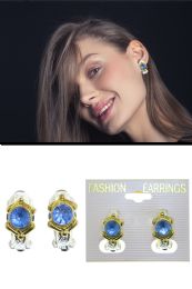60 Bulk DuaL-Tone Blue Crystal CliP-On Earrings SilveR-Tone