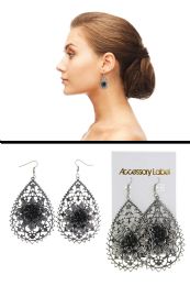 60 Bulk Antiqued Flower Filigree Teardrop Dangle Earrings, SilveR-Tone