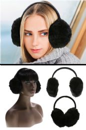 60 Bulk Black Furry Earmuffs With Band That Goes Over The Hea