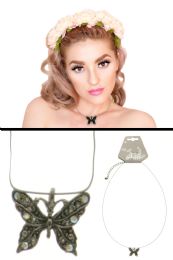 60 Bulk Dark Silver Butterfly Pendant Necklace With Crystal Accent