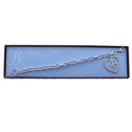 60 Bulk Gift Boxed Silver Tone Initial Bracelet "b" Monogram With Crystal Accent