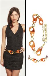 60 Bulk Gold Tone & Brown Fashion Chain Belt