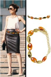 60 Bulk Gold Tone & Brown Fashion Chain Belt