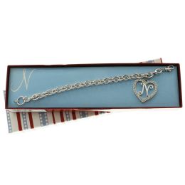 60 Bulk Gift Boxed Silver Tone Initial Bracelet "n" Monogram With Crystal Accent