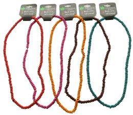 60 Bulk His And Her Wooden Bead Stretch Necklaces Assorted
