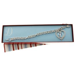60 Bulk Gift Boxed Silver Tone Initial Bracelet "d" Monogram With Crystal Accent