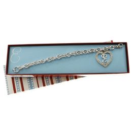60 Bulk Gift Boxed Silver Tone Initial Bracelet "e" Monogram With Crystal Accent