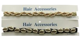 60 Bulk Crystal Accent Cowrie Shell Stretch Headband Assorted