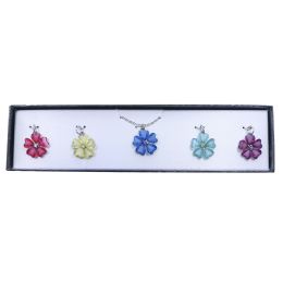 60 Bulk Gift Boxed Necklace With Colorful Flower Interchangeable Pendant