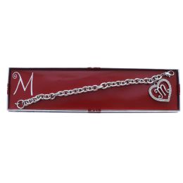 60 Bulk Gift Boxed Silver Tone Initial Bracelet "m" Monogram With Crystal Accent