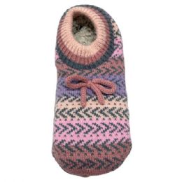 24 Bulk Fuzzy Babba 1 Pack Ladies Knit Cuff Slipper With Bow In Assorted Colors Size 9-11