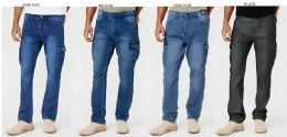 12 Bulk Men's Fleece Lining Cargo Jeans In Asst. Colors Package B