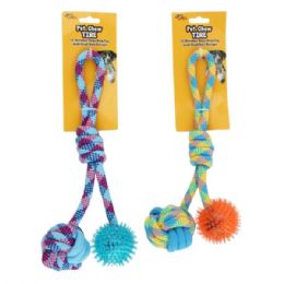 8 Bulk Durable Rope Dog Toy With Dual Ball Design In Assorted Colors
