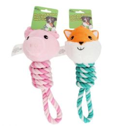 6 Bulk Plush And Braided Rope Dog Chew Toy In Assorted Animal Designs