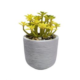 12 Bulk Yellow Faux Succulent In Gray Pot Decorative Planter