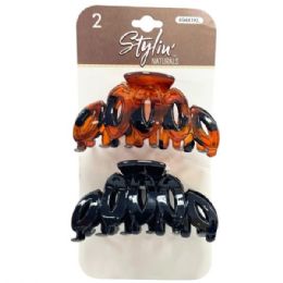 36 Bulk Stylin' 2 Pc Naturals Medium Hair Clips In Assorted Colors