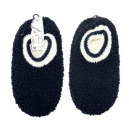12 Bulk Fuzzy Babba 1 Pack Womens Black Poodle Fur Slipper With Knit Cuff In One Size Black