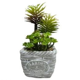 6 Bulk Faux Succulent Arrangement In Cement Pot Decor Planter